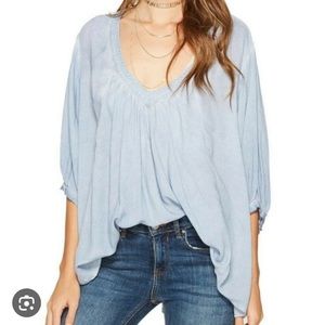 Free People Catch Me Flowy Oversized Blouse, Size XS, Light Blue